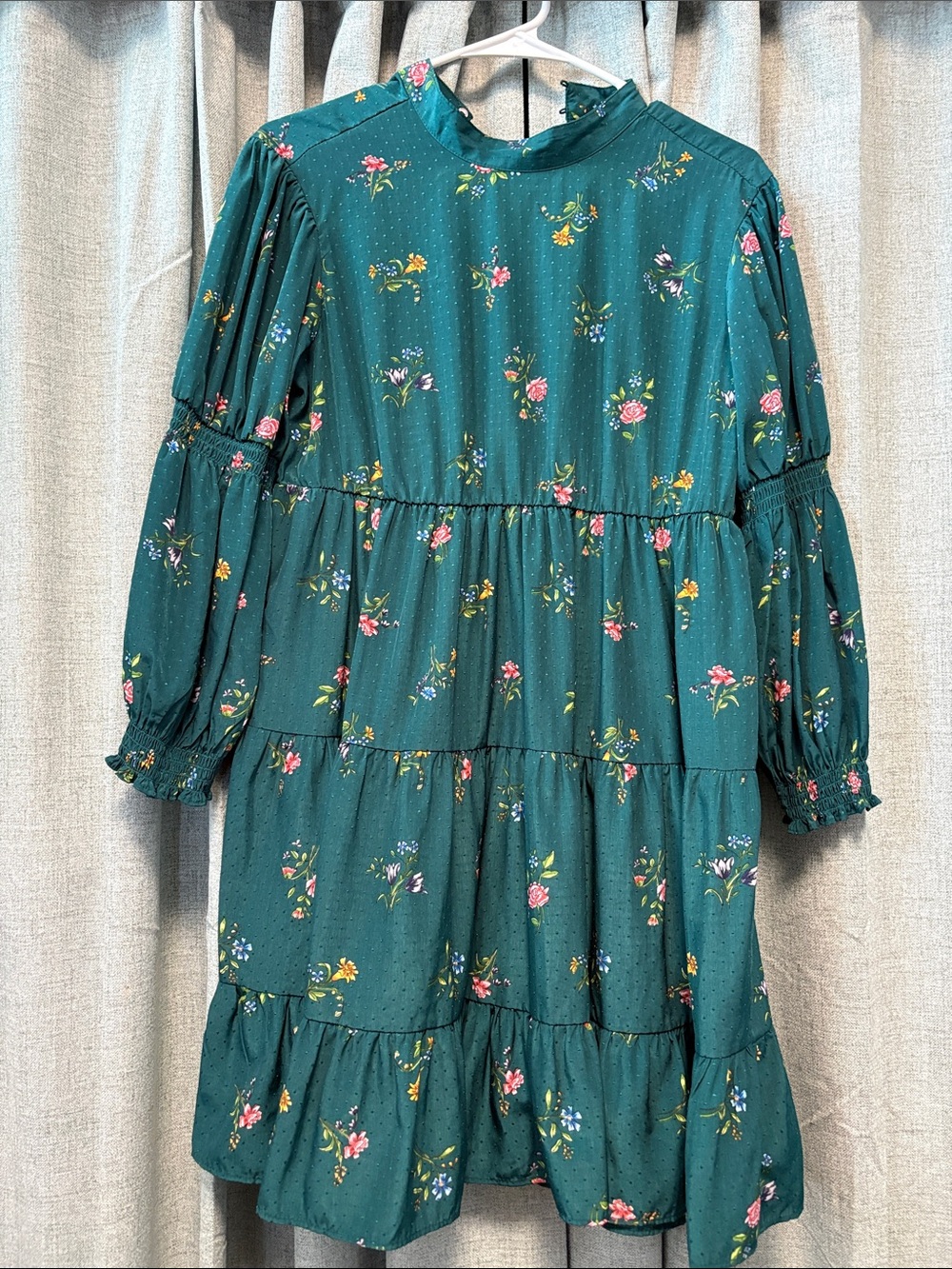 Zara Teal Floral Tiered Dress with Puff Sleeves